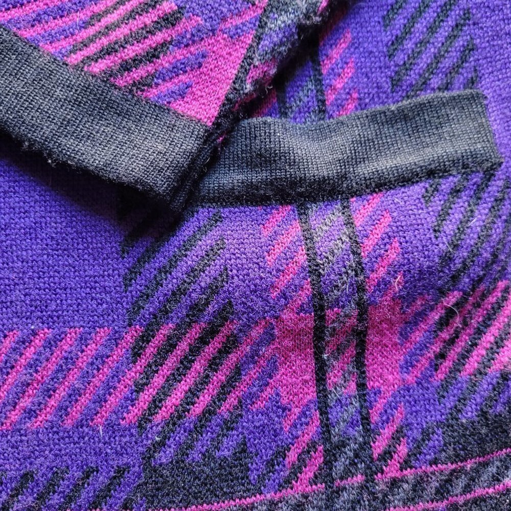 80s Style Zipper Front V-Neck Cardigan, Unbranded Purple Tones & Pink Size large - Picture 4 of 7